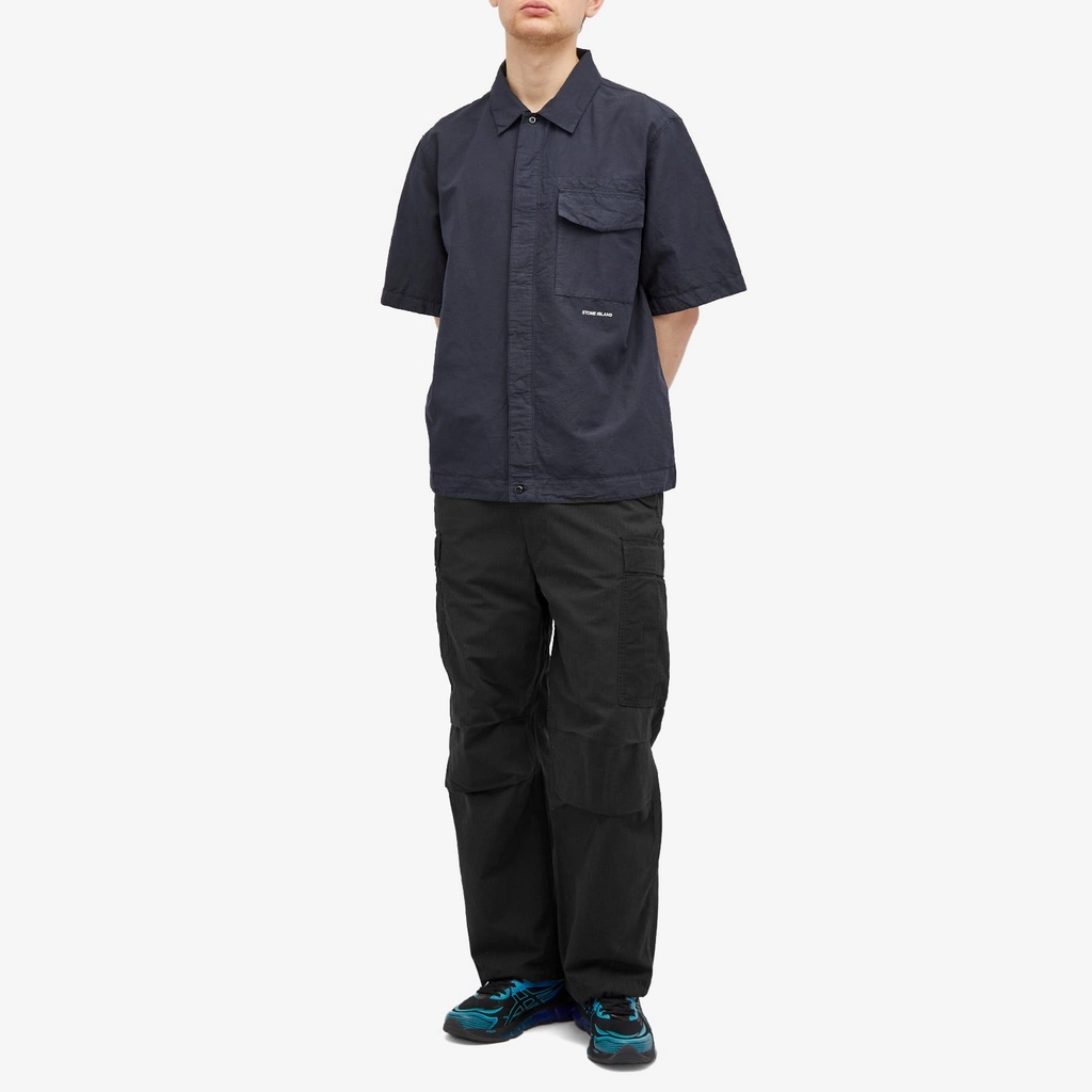Stone Island Men's Cotton Canvas Short Sleeve Shirt Navy
